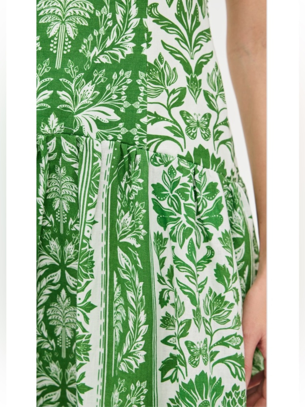 Farm Rio green delicate tapestry linen drop waist midi dress - Picture 4 of 12